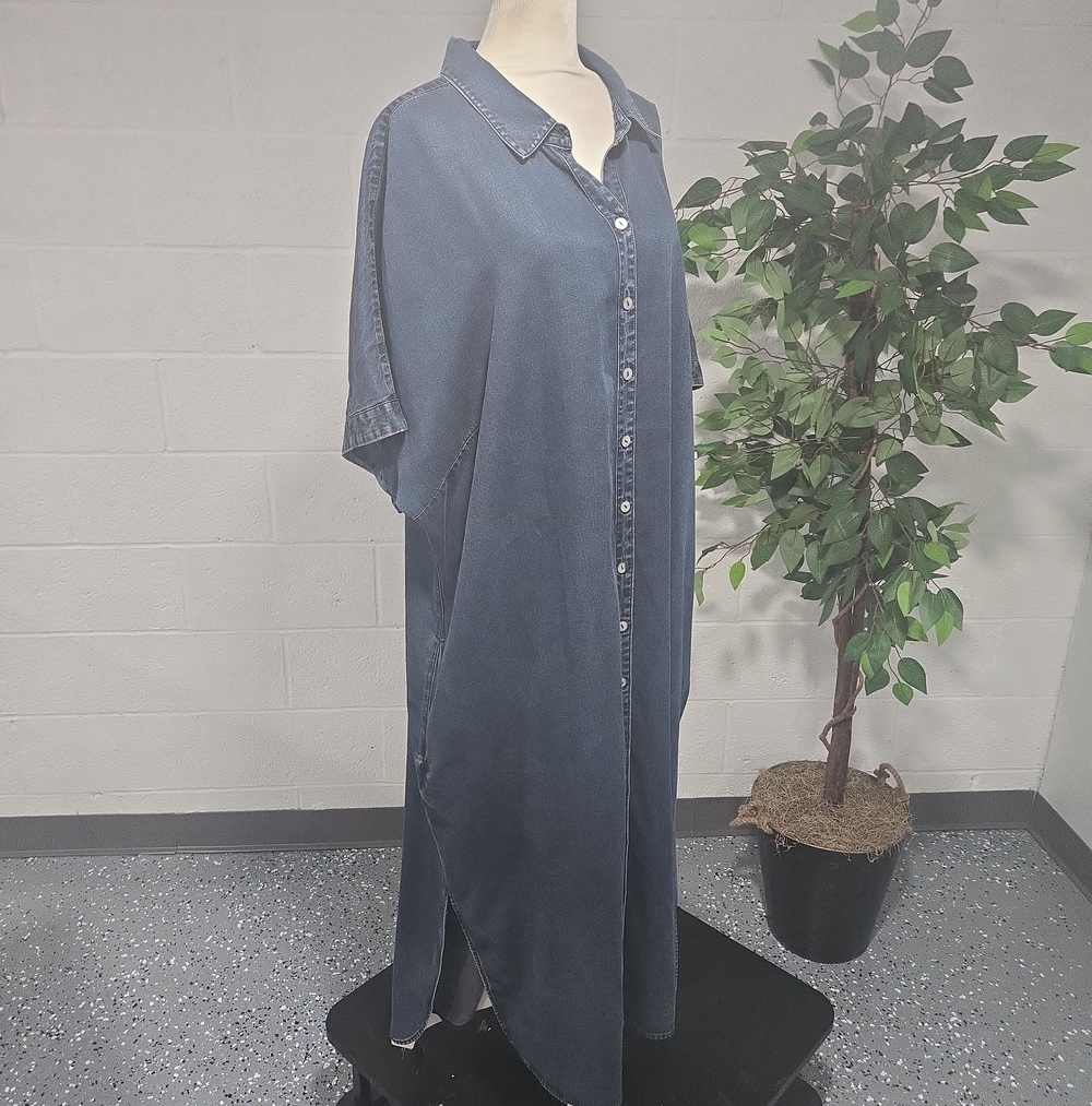 NWT Soft Surroundings Je Veux Short Sleeve Denim Relaxed Shirt Dress Maxi 3X - Picture 3 of 10